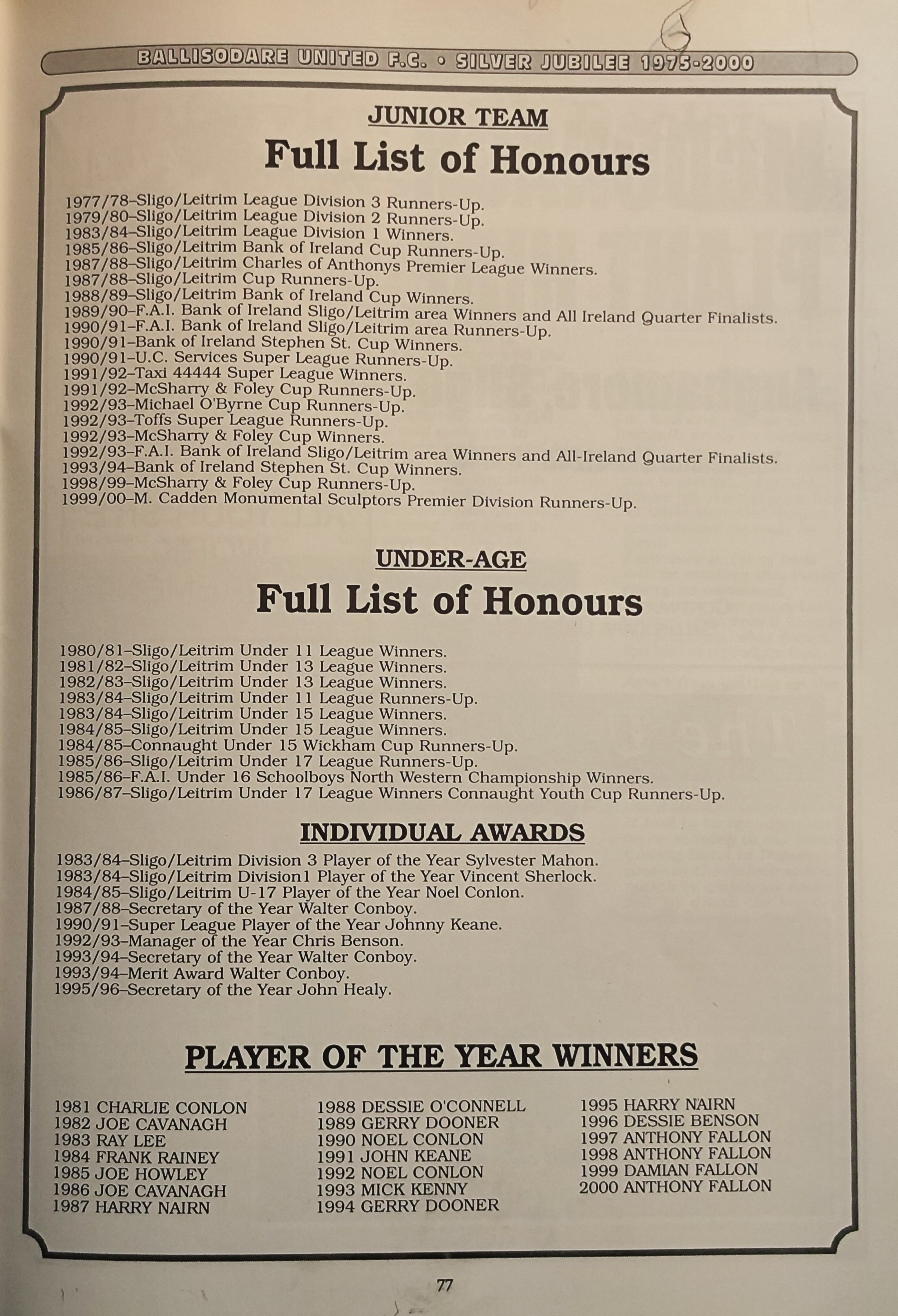 Full list of honours